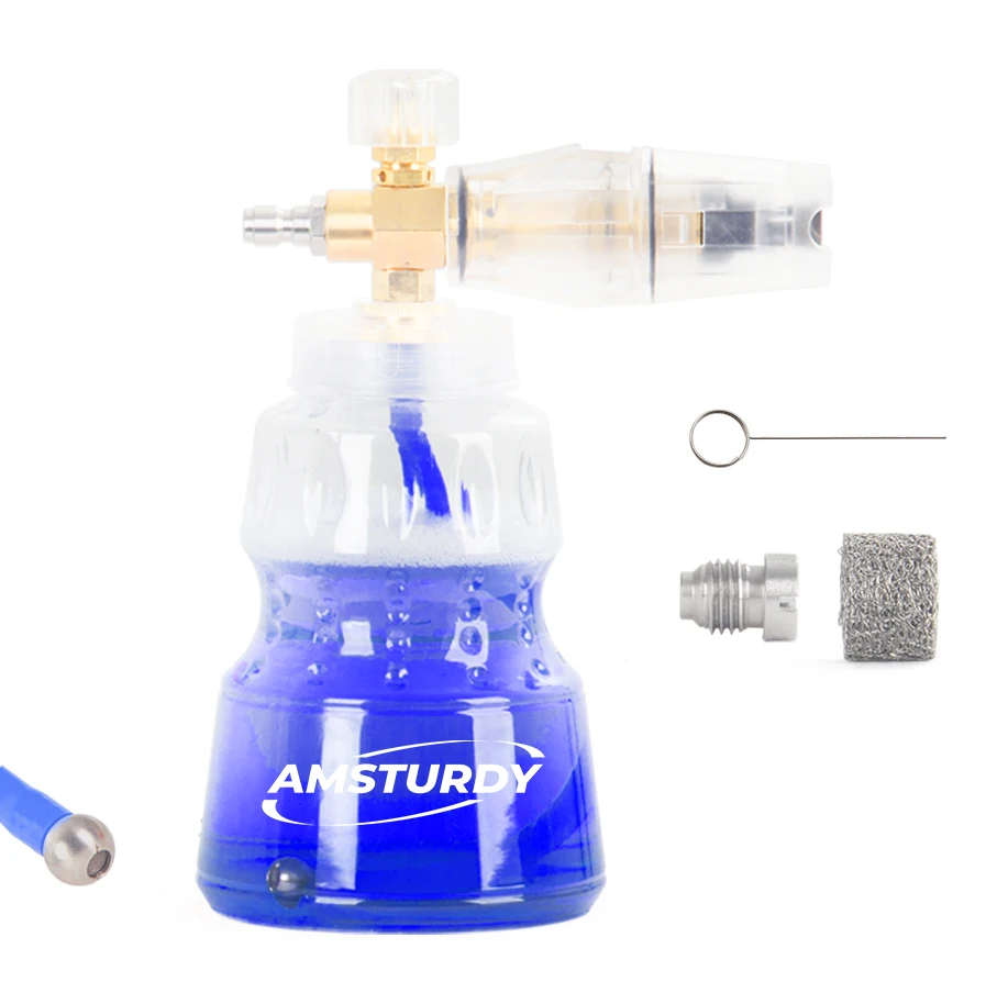 Amsturdy stainless steel Foam Cannon Plastic Water Hose Car Washer Automotive Green Bottle Cap Snow Lance Clear