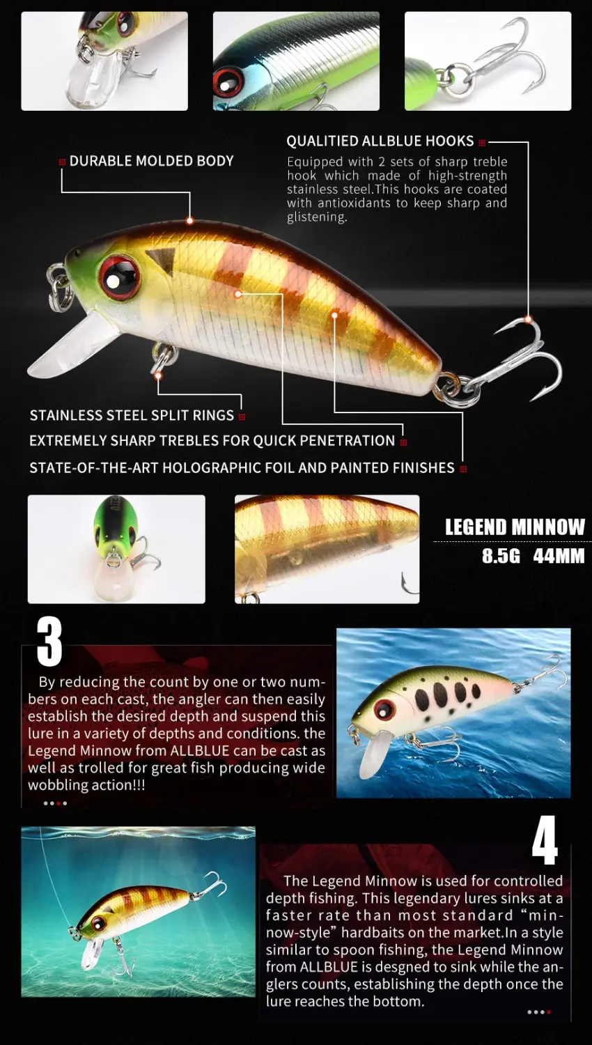 New Legend Minnow 44mm Sinking Floating Mini Wobbler Fishing Lure Artificial Hard Bait Trout Crankbait Fishing Tackle