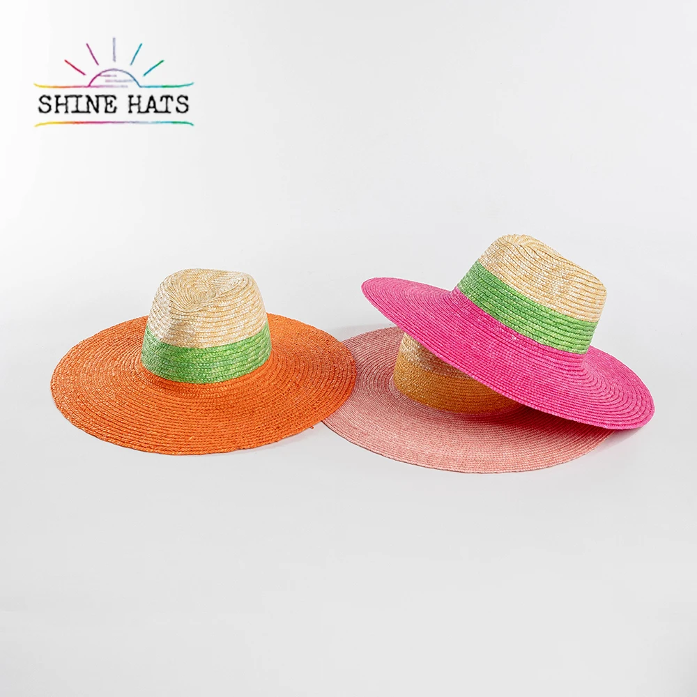Shinehats 2024 OEM Casual Colorful Combination Pink Summer Sun Beach Lifeguard Panama Sombrero Custom Chapeau Design Straw Hats