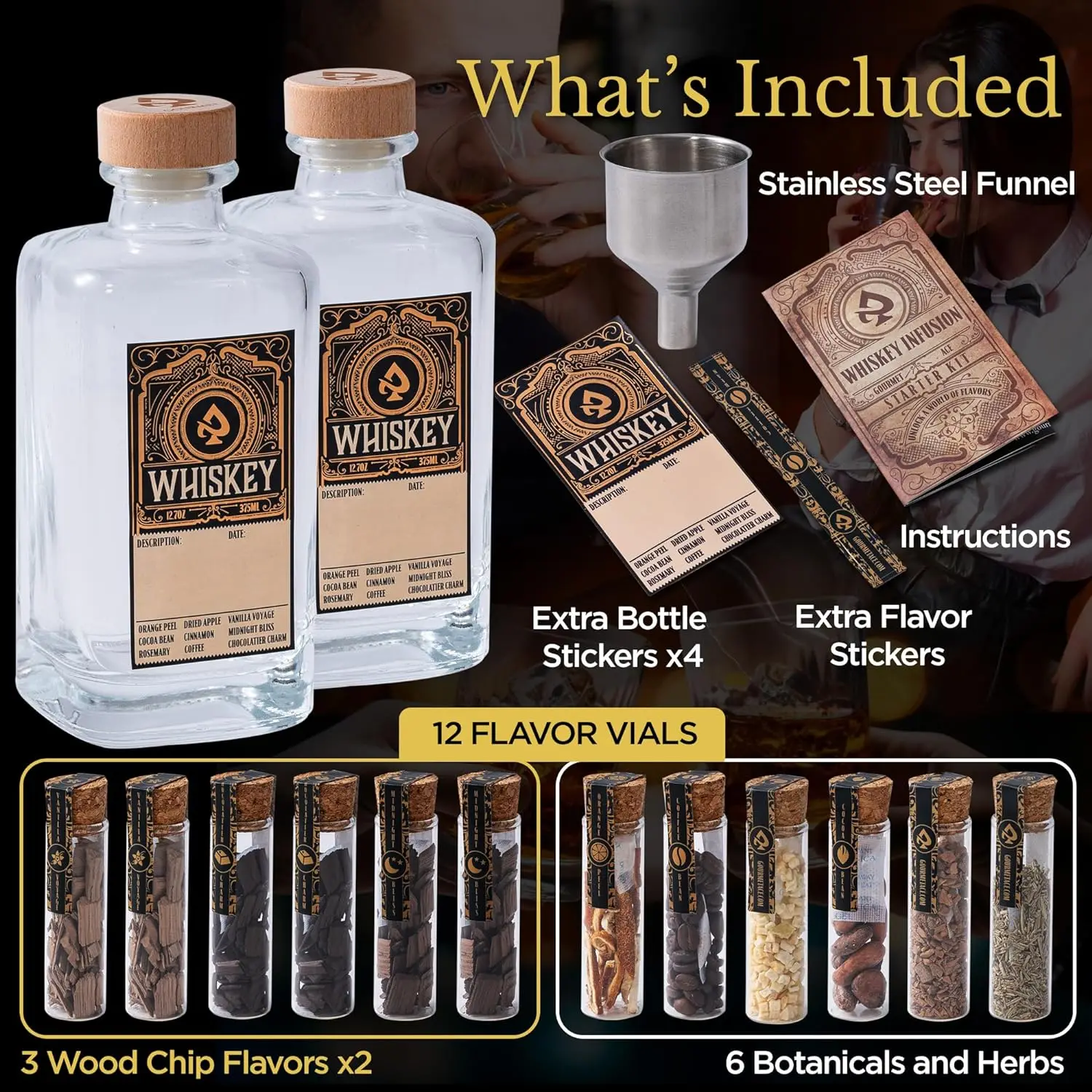 Whiskey Infusion Kit DIY Craft Your Own Whiskey Flavors with 12 Ingredients and Recipe Guide Whisky and Bourbon Infusion