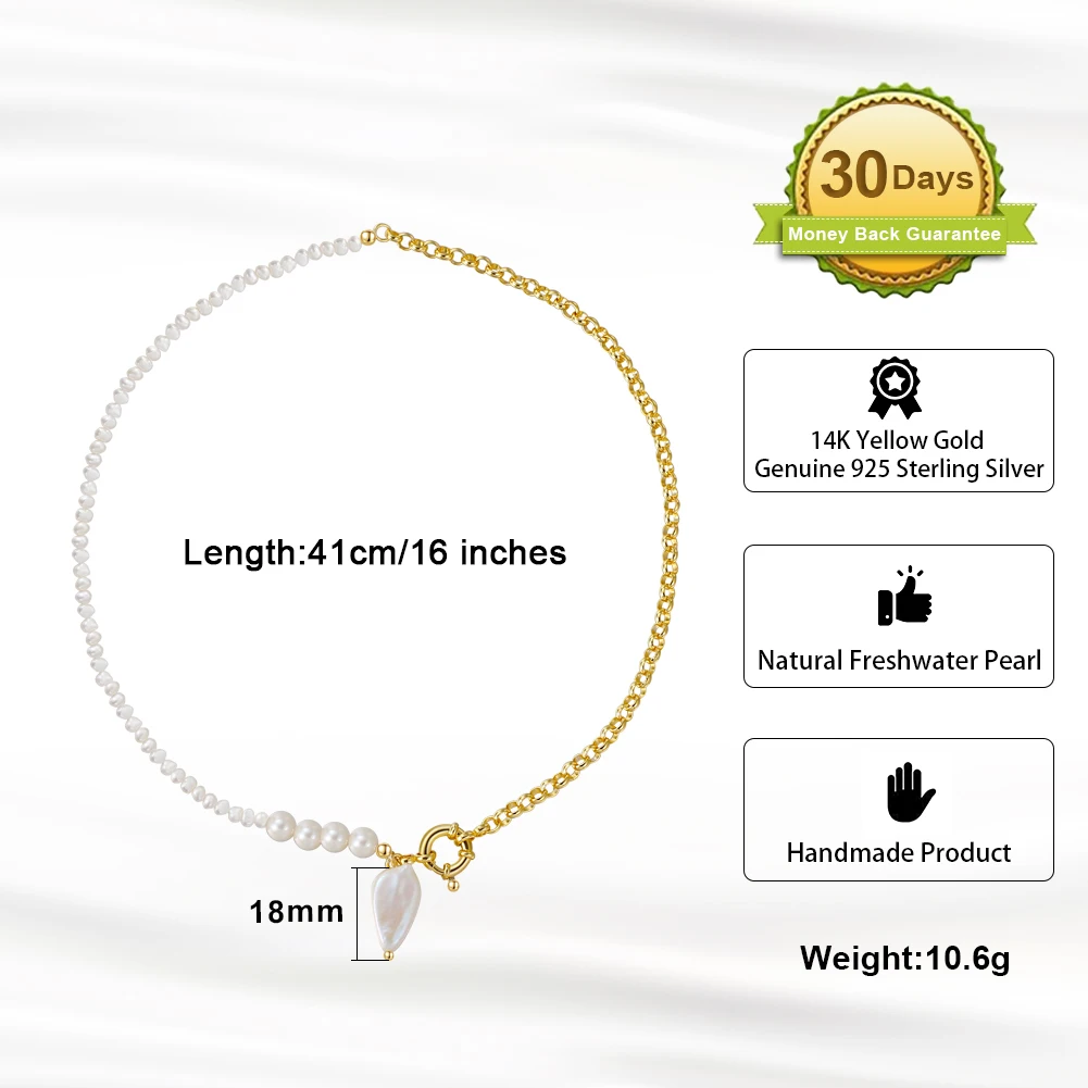 RINNTIN GPN17 Minimalist 925 Sterling Silver Jewelry 14K Gold Vermeil Plated Irregular Freshwater Pearl Choker Necklace