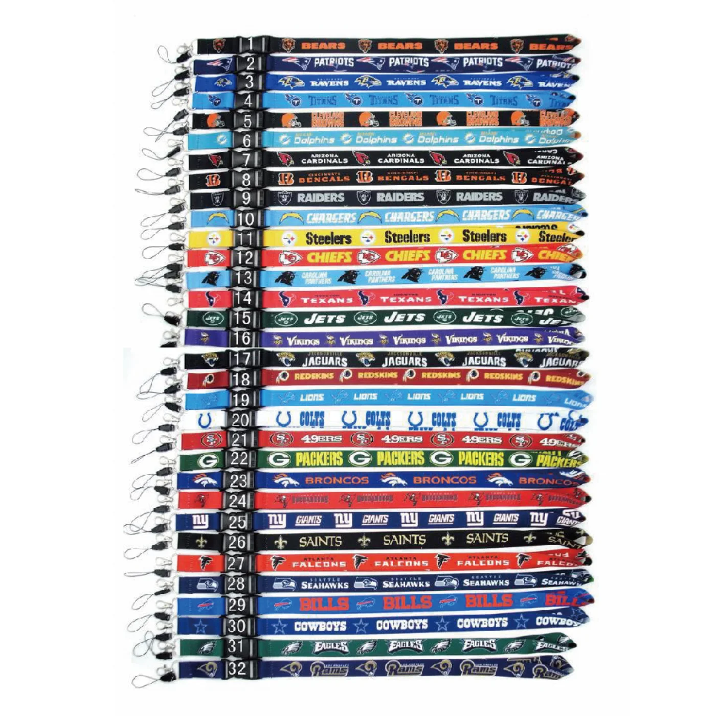 Wholesale US NFL Soccer Club Thermal Transfer Gradient Long Lanyard Keychain Metal Iron Work Pass Buckle Wholesale Lanyard