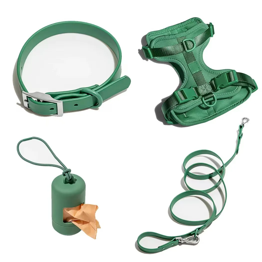 Wholesale Personalized Custom Logo Pvc Soft Hunting Waterproof Pet Dog Collar Leash Harness Set With Poop Bag Holder