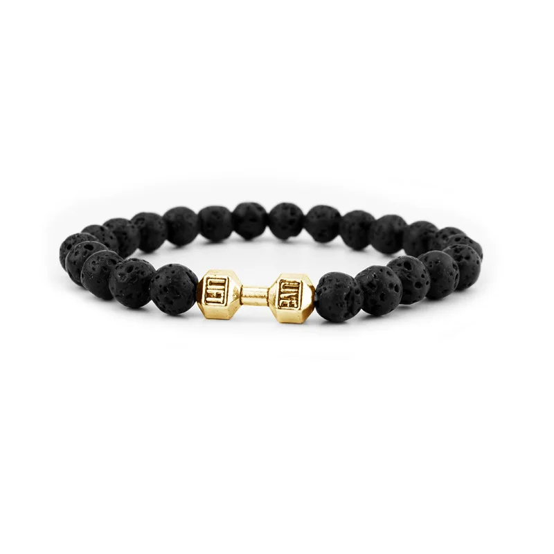 Trendy Natural Black Volcanic Lava Stone Bracelet black Matte Beads Bracelets For Women Men Fitness Barbell Jewelry