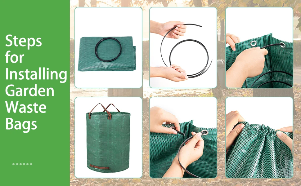 Heavy Duty Green Plastic Leaf Collection Bag Waterproof Foldable Pop-Up for Garden Supplies round Pattern for Outdoor Use