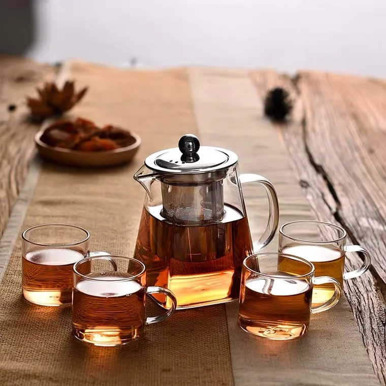 Hot Sale 550ml Square Bottom High Borosilicate Glass Teapot With Infuser