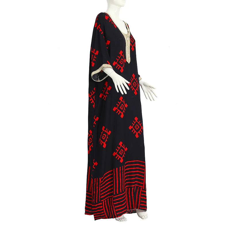 Dubai africa kaftan abaya islamic clothing femm robe breathable prints black long turkish muslim dress for women