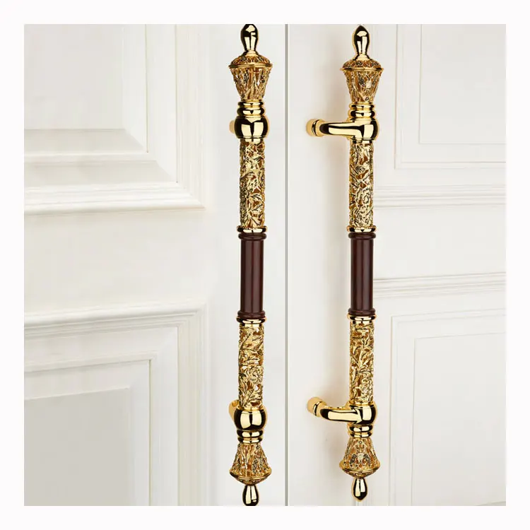 Luxury entrance glass door handle Gold exterior Large entrance swinging wooden door handle Villa Hotel front pivot door handle