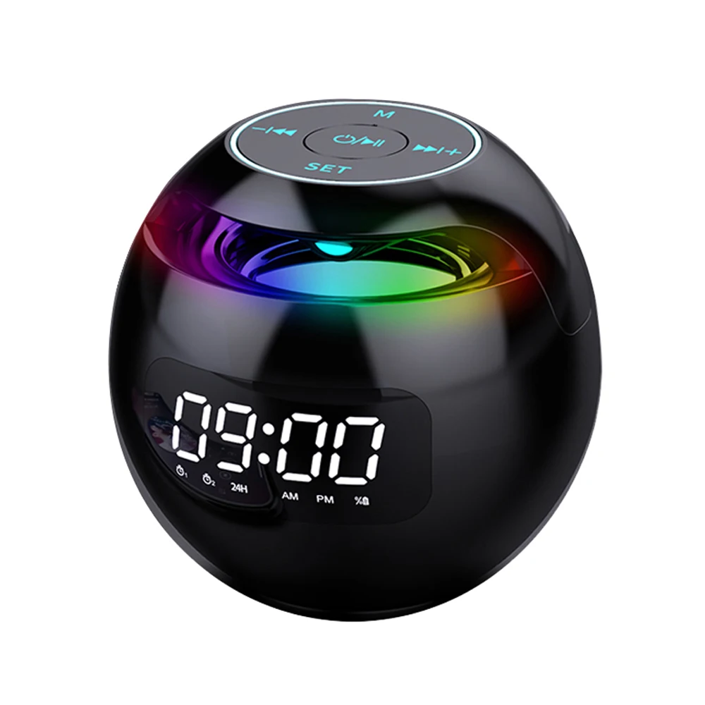 Mini Ball portable speaker Color light Alarm clock BT 3D Stereo Bass speaker with LED time screen speaker HD sound