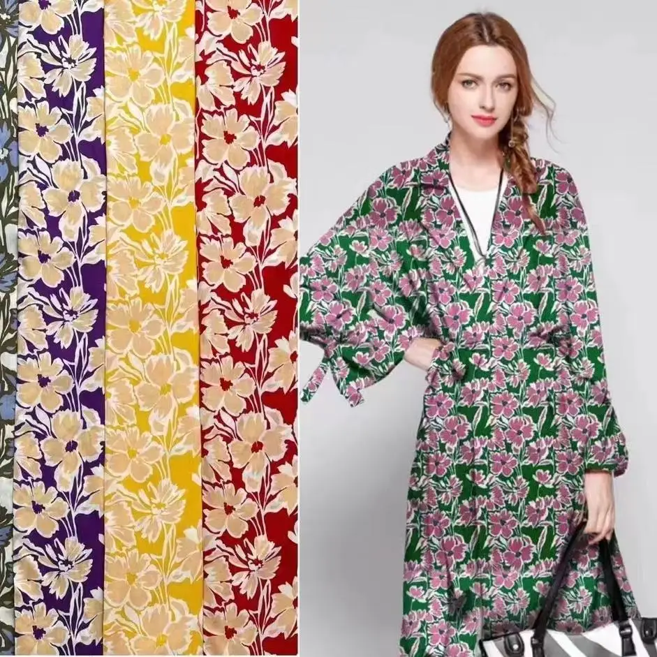 Indonesia Plain Floral Printed Viscose Rayon Woven Printed Fabric Spun Rayon Challis Fabric for Dress