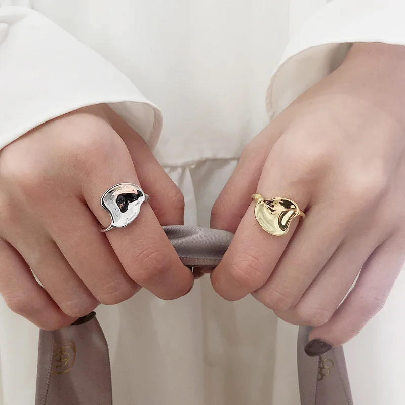 VANA 925 Sterling Silver Irregular Hiphop Rhodium Plated Rings Gold Plated Adjustable Women Men Open Band Statement Ring Jewelry