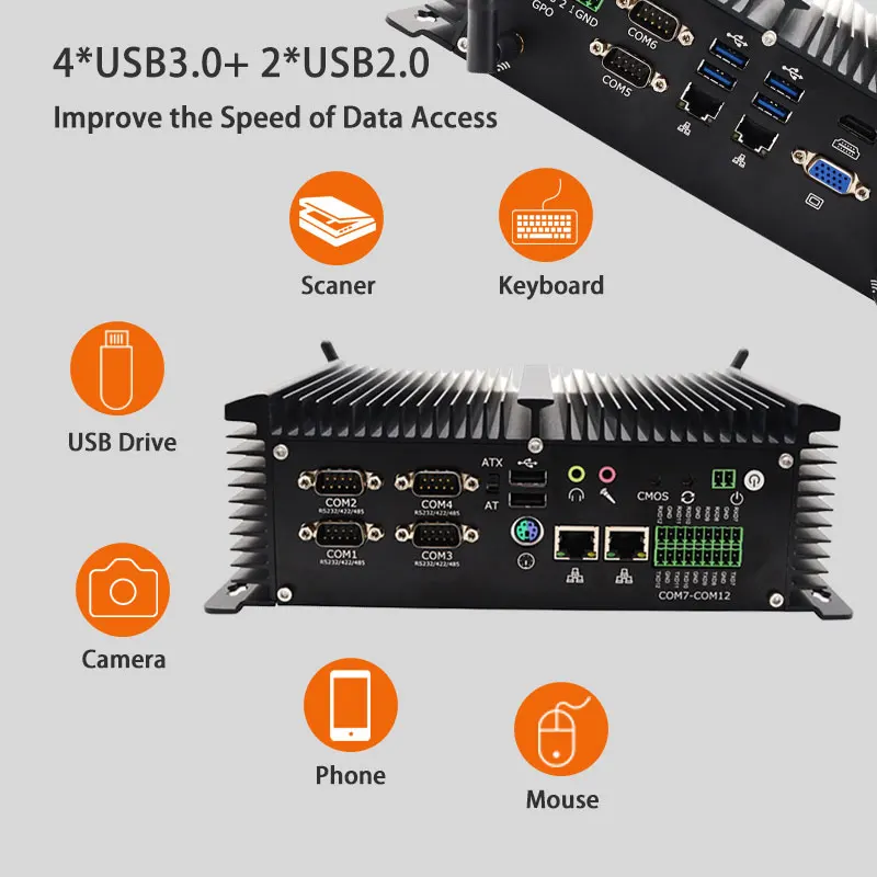 Manufacturer Intel Core i5 7200U One embedded SIM card slot onboard for 3G/4G Wi-Fi module Fanless Industrial Mini PC