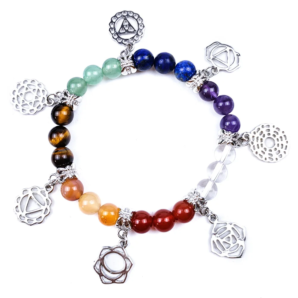 Natural originality healing crystals elastic beaded seven chakras yoga energy stone