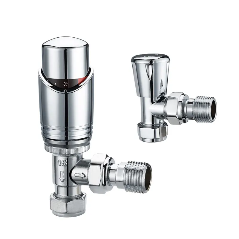 Pre-set forged brass trv valve radiator straight chrome