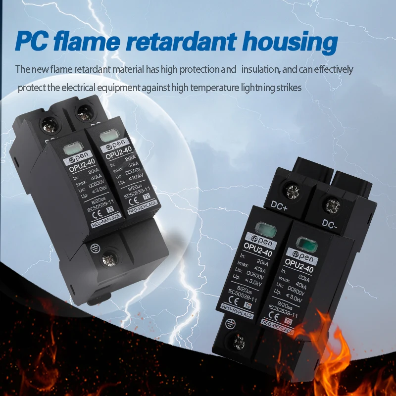 OPEN t1 t2 type 2 20ka 40ka 2p 3p 500v 800v 1000v dc pv spd surge protective device for solar system