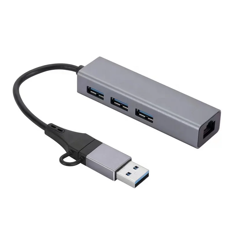 2 in 1 USB C to Ethernet Adapter 3-Port USB 3.0 Hub with RJ45 10/100/1000 Gigabit Ethernet Adapter Support Windows 10,8.1,Mac