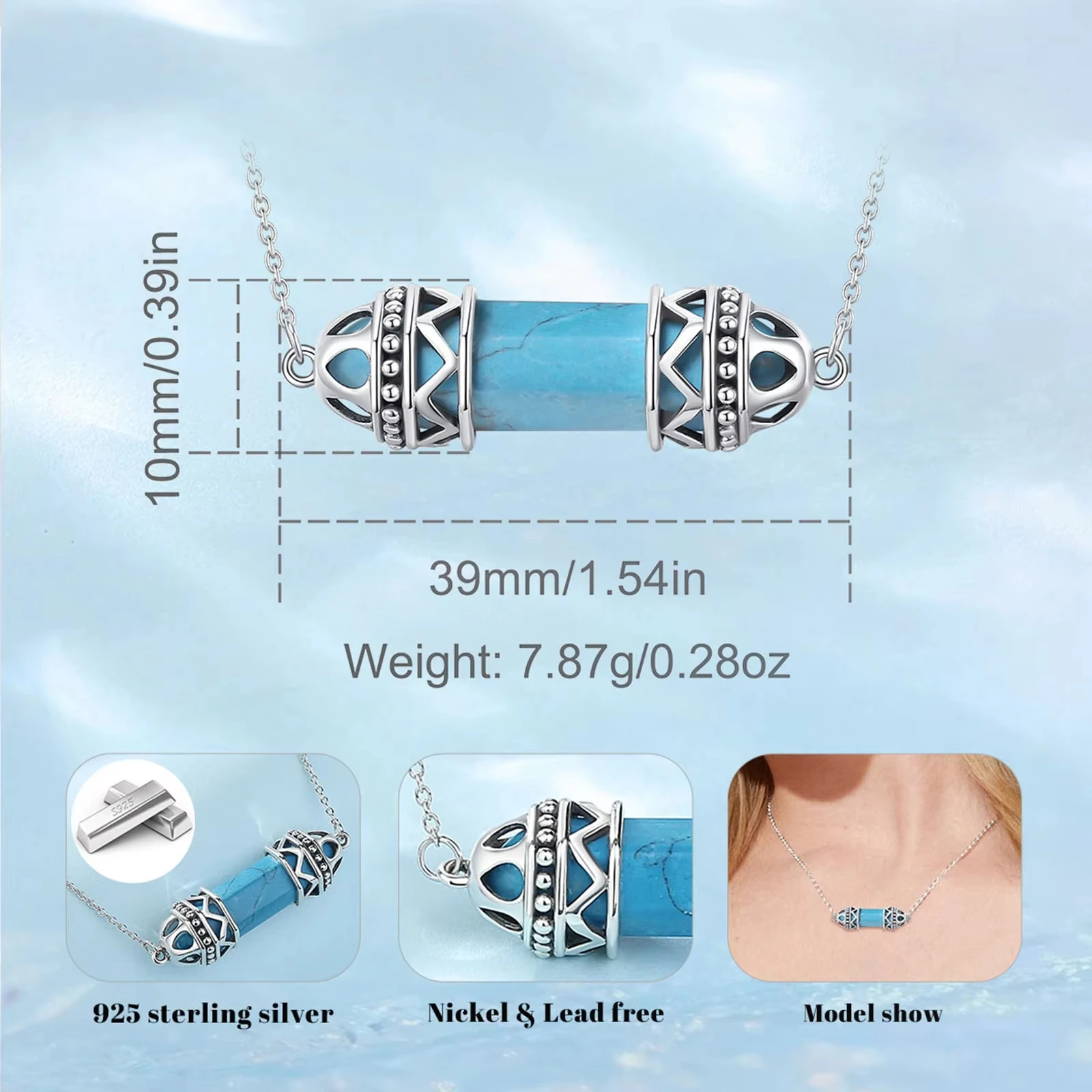 Natural Crystal Stone Gem Necklace Spiritual Energy Natural Healing Stone Hexagonal Pendant Blue Malachite Reiki Pendant