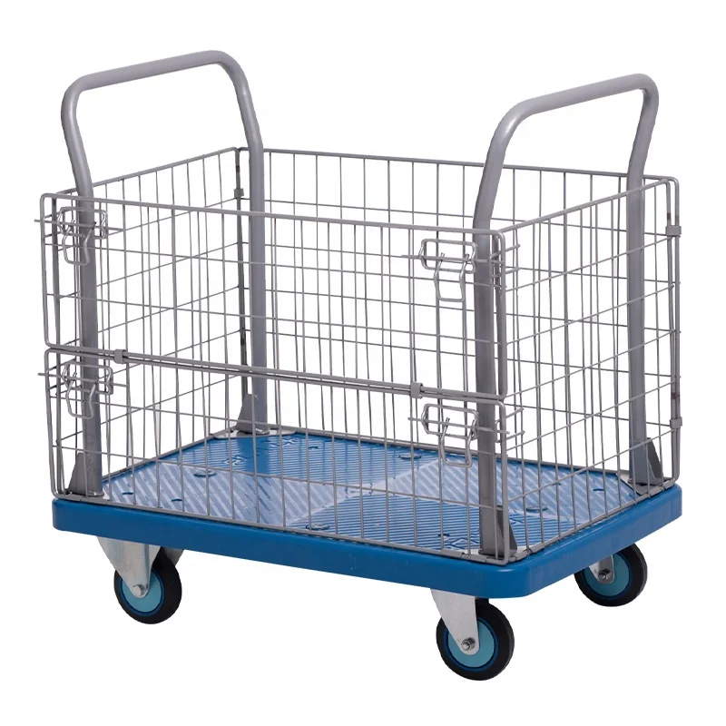 300kg Grid Plastic Trolley Silent and Durable Logistics Turnover Trolley