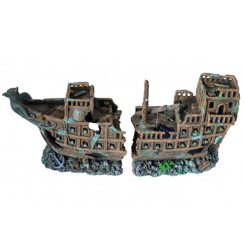 Ancient resin pirate sunken ship wreck fish tank accessories decoration polyresin aquarium decor ornaments