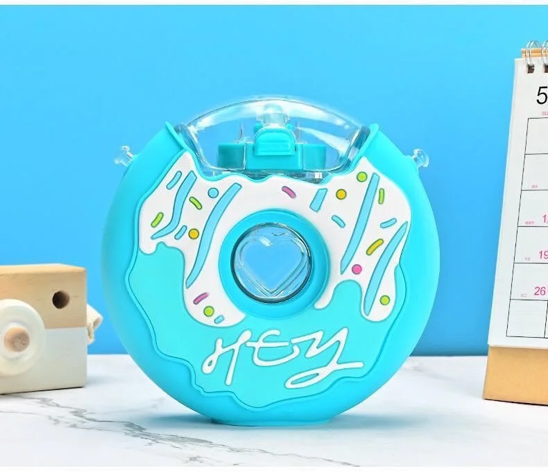 New Cute  Cartoo Donuts Water Bottle for Kids  Creative Silicone Portable  children cup  with Straw student Water Bottles Gift