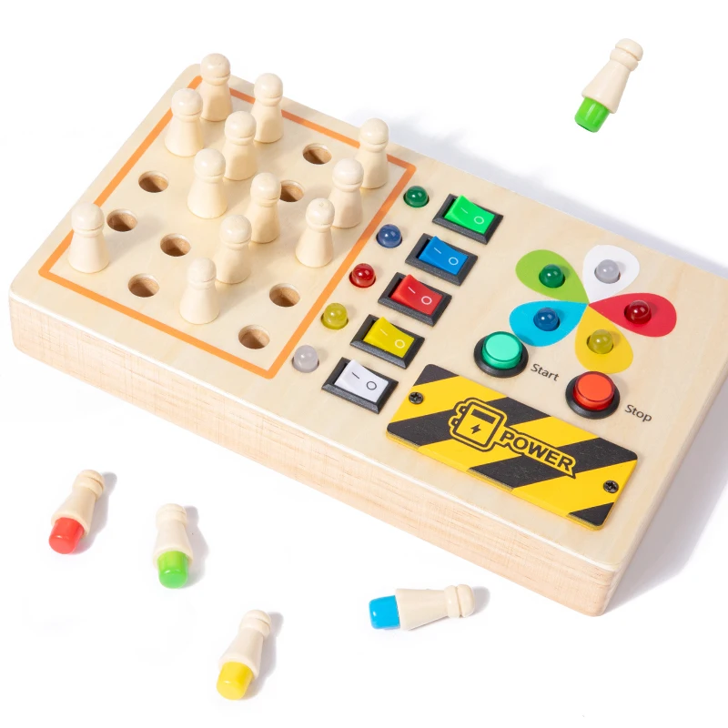 LED Busy Board for Kids Wooden Color Memory Chess Toy Improves Hands Ability and Memory Classification Skills Educational Toy