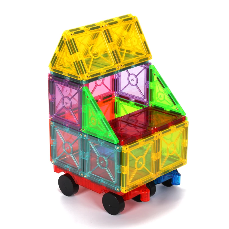 Popular promotional High quality children plastic truck toys magnetic tiles building blocks set