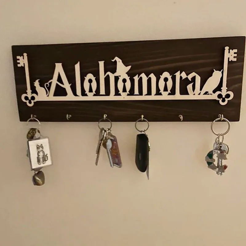 Solid Wood Hallway Wall Art Decor Key Hanger Laser Cut Alohomora Sign Key Holder Key Rack