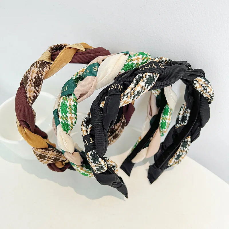 South Korea Dongdaemun new braid hair band letter ribbon color braid hair accessories