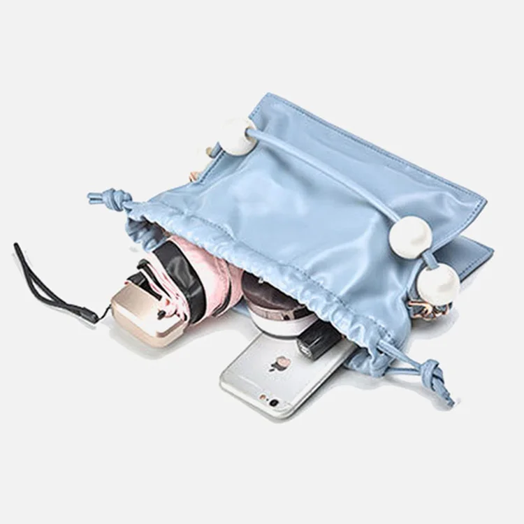 Ladies Portable Small Square Bag Pearl Suitable for Leisure Life Hand Drawstring Soft PU Leather Polyester Customized Summer Bag