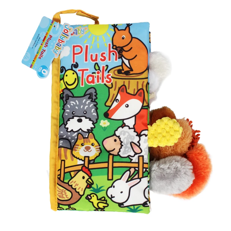 jollybaby Baby Early Educational Animals puppy and fox Fluffy plush Tails Soft Cloth Book J001S