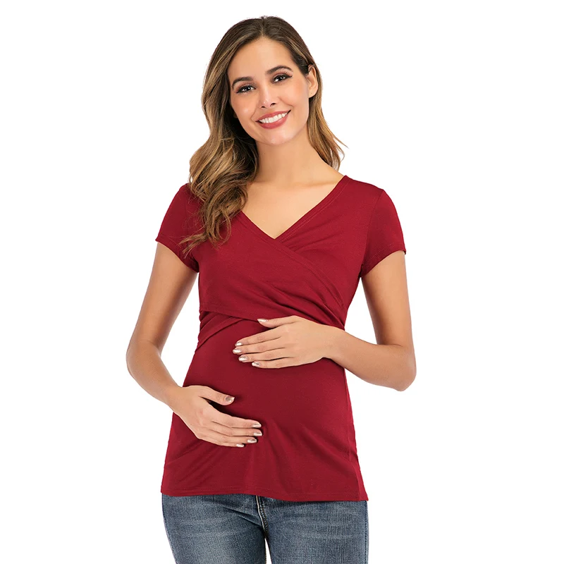 
Maternity Short Sleeve Maternity Dress With Chest Pad Pure Cotton Skin-Friendly Maternity Dress With Solid Color Top 