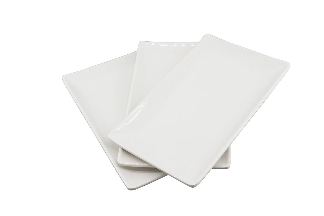 Factory Wholesale Serving Tray White Rectangle Melamine Salad Dish Dinner Plates For Restaurants Buffets