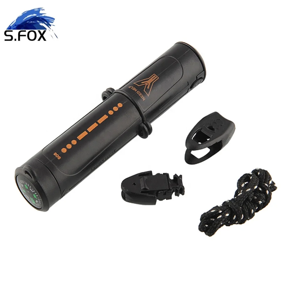 outdoor survival magnesium flint tooth scraper stone fire starter lighter kit + whistle