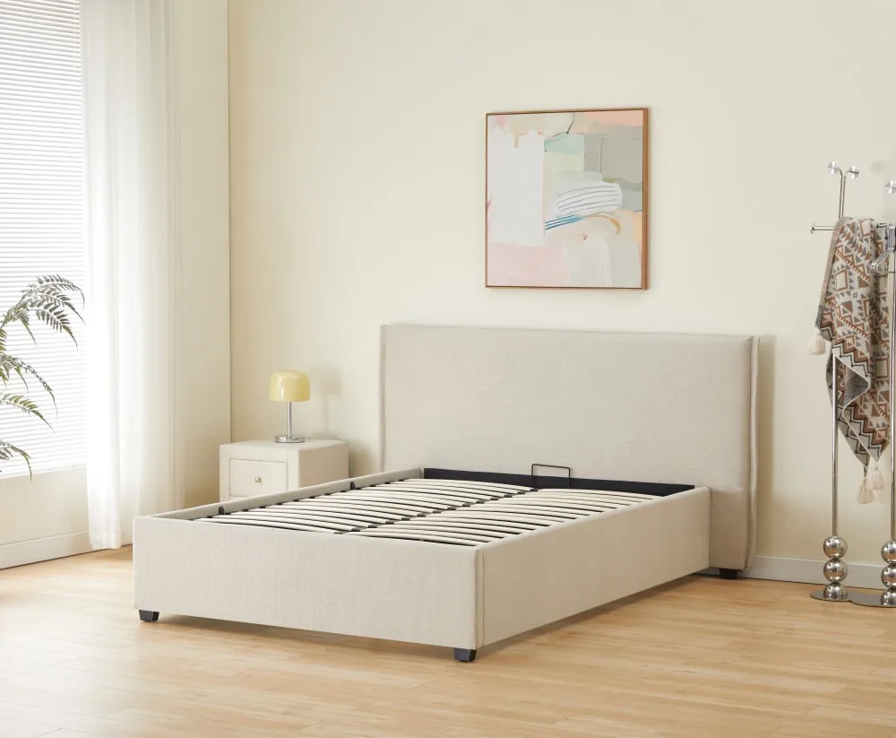 Effortless Elegance: Elevate Your Bedroom with Our Ivory Upholstered Gas Lift Bed