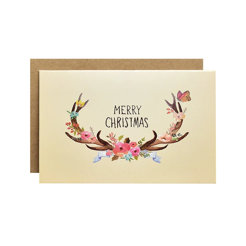 Custom printing kraft paper envelope merry christmas fold blank greeting cards