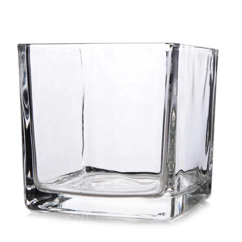 Wholesale  Home Decoration  Glass Cube Plant Flower Vases Square Clear Glass Vase