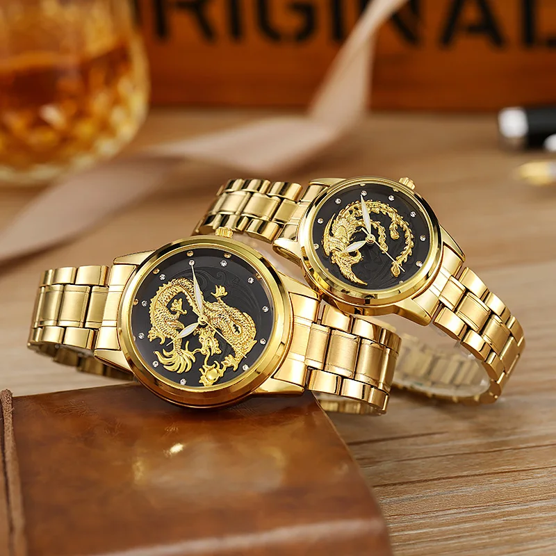 Dragon Couple watch set watches for men and woman Luxury Quartz Watch Steel ladies Clocks Women Sports wristwatches Reloj Hombre