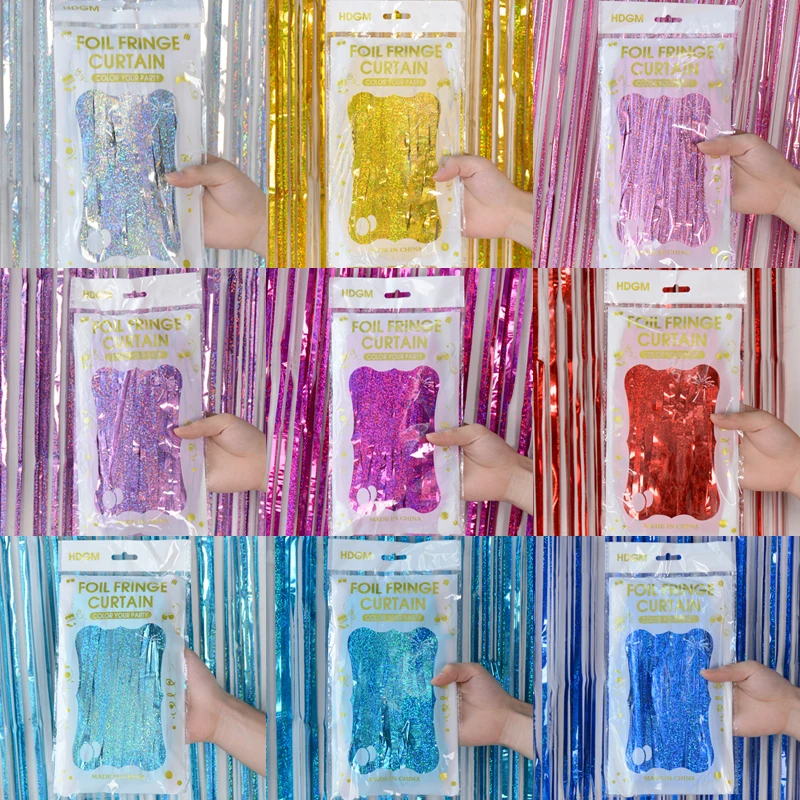 Laser Foil Curtains De Fiesta Cortinas Para Fiesta Foil Curtain Square Metallic Fringe Foil Curtains Backdrop Party Birthday