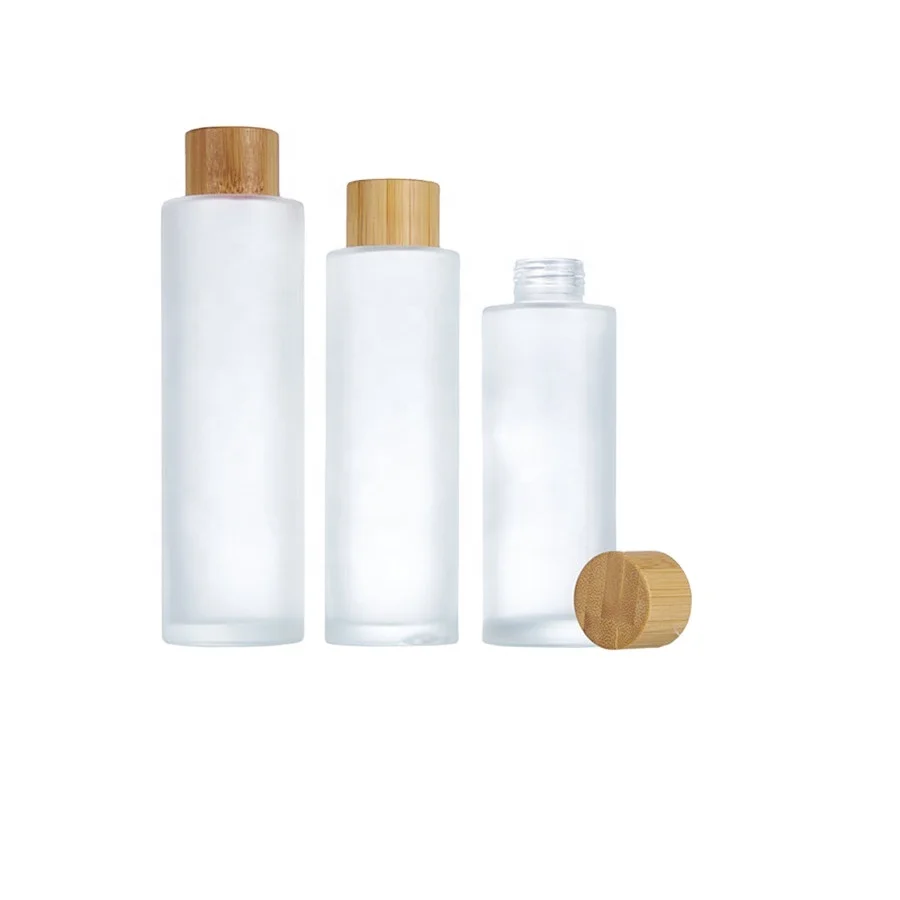 200ml 120ml 150ml  Frosted clear Packaging glass 2oz bamboo cap perfume Bottle With screw bamboo cap