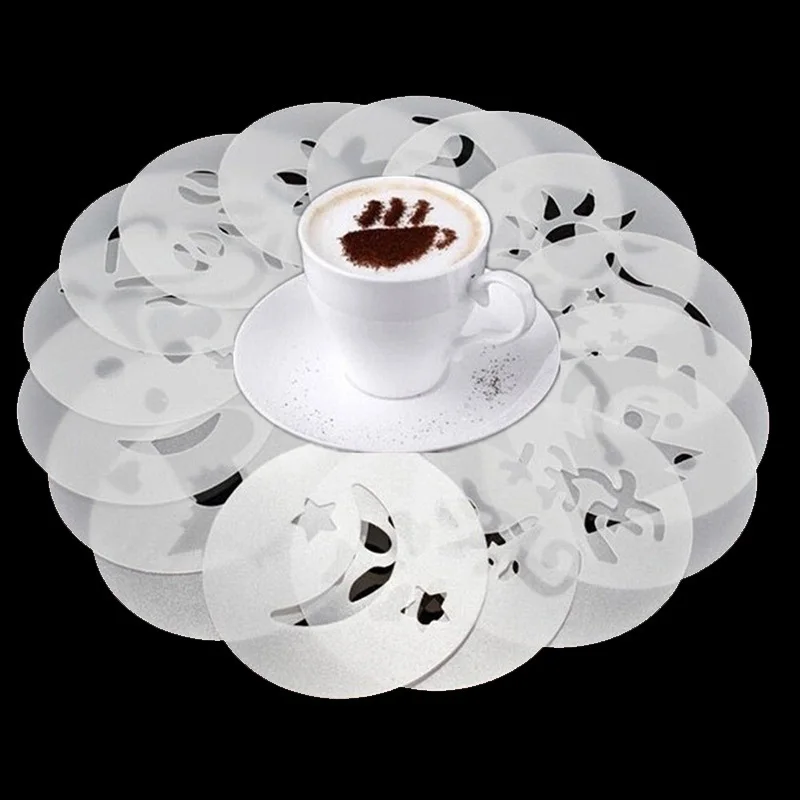 Bonvan Customized 16pcs PP Plastic Coffee Cappuccino Foam Latte Art Decorating Coffee Stencils Sets