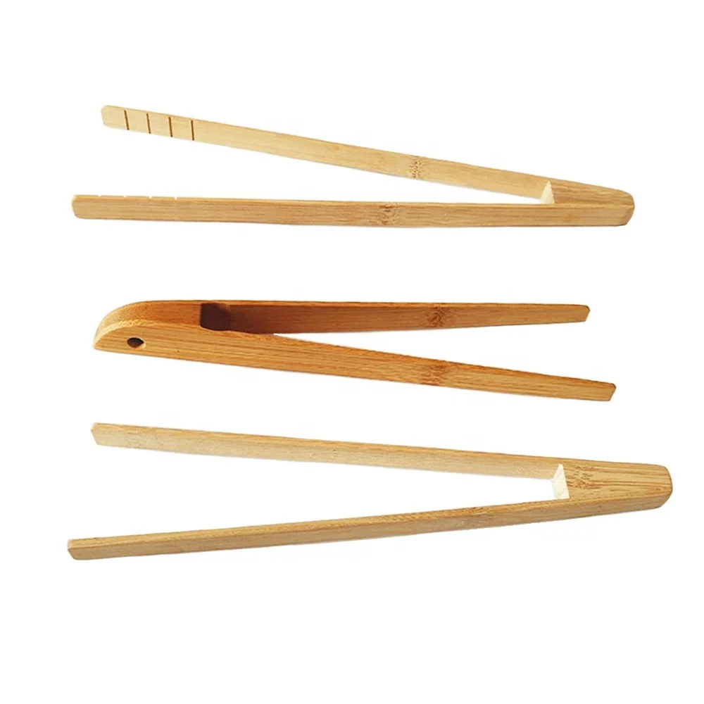 Reusable Food Clip Toaster Tongs for Toast Salad Barbecue Clip Bamboo Customized Logo OEM ODM Wooden Utensils Wood Tongs