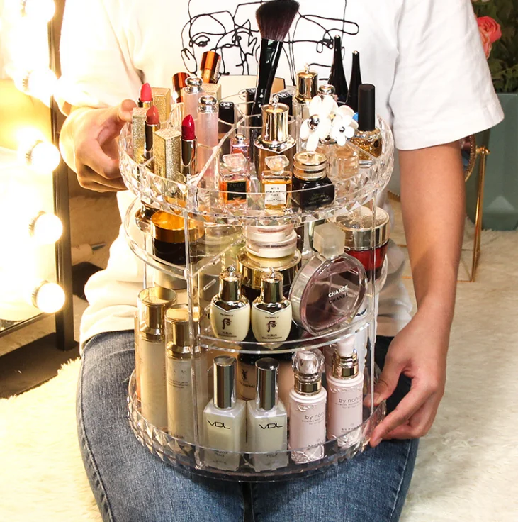 Hot sale 360 degree rotation cosmetic storage box acrylic cosmetic storage box