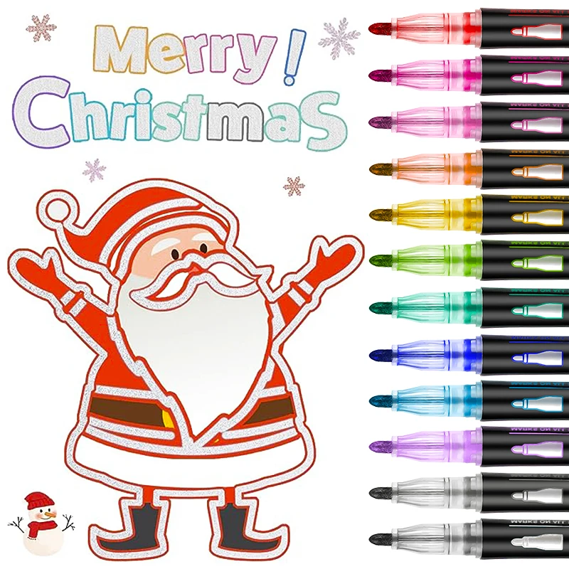 Customized Logo 36 Colors Silver double line marker pen set Metallic Outline Marker Pen