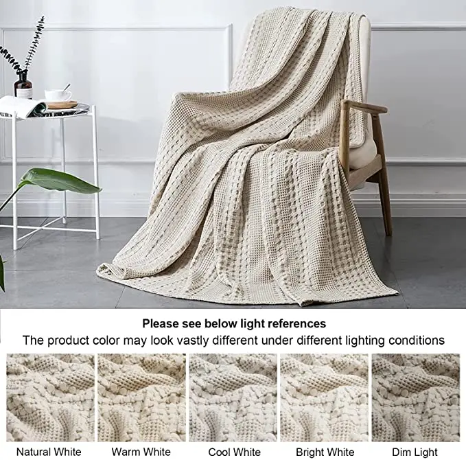 100% Cotton Throws Home Decor Waffle Luxury Decorative Soft Breathable Skin-Friendly All Season Perfect Weave Blanket