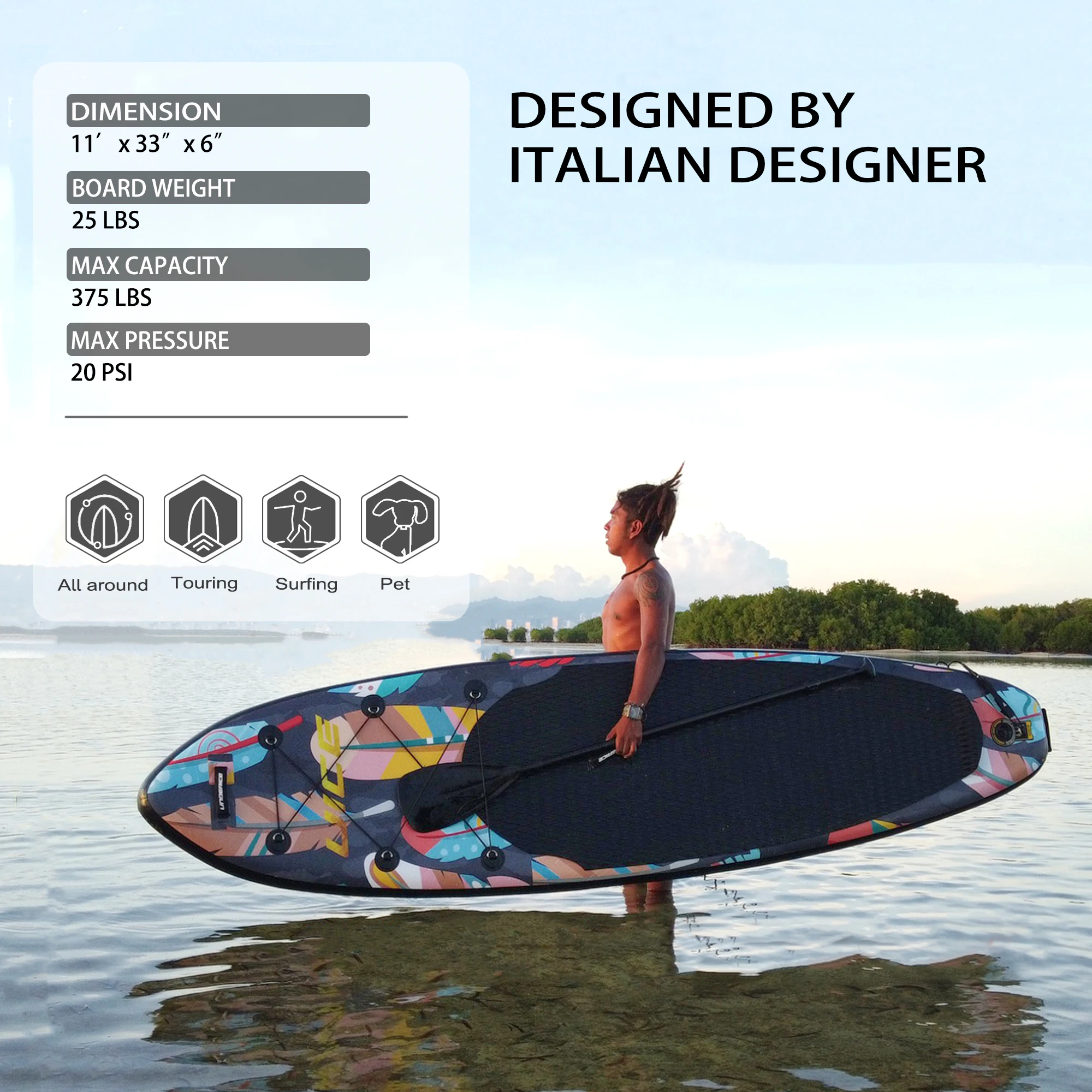 UICE Premium Quality Double Layer Inflatable Stand Up Paddle Board for Fishing Kayak Surfing