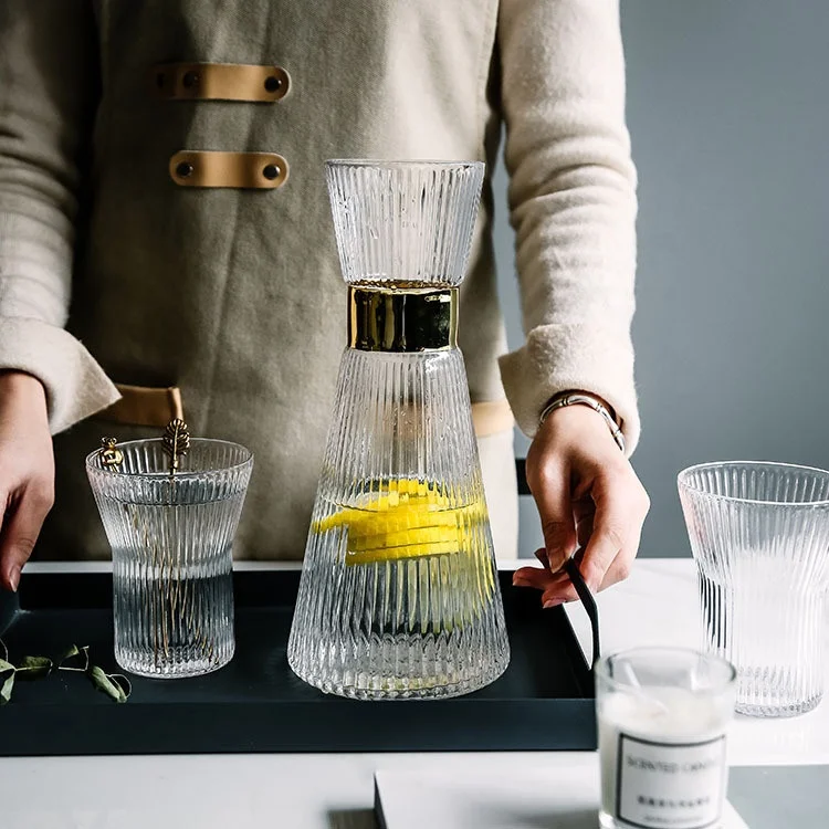 Стеклянная бутылка для холодной воды в японском стиле, домашний набор кувшинов и чашек, креативный набор полосатых чашек для сока и питья