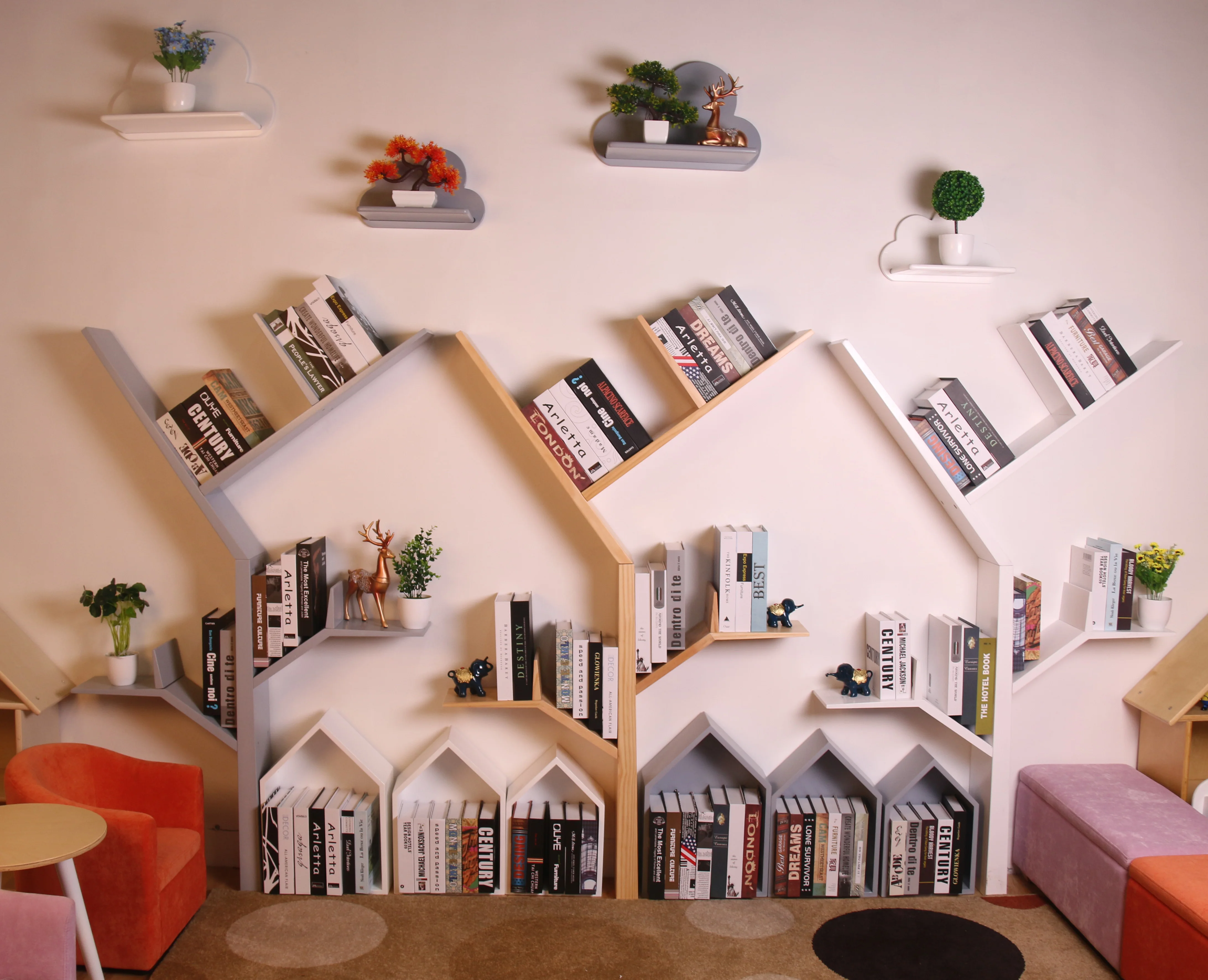 
Nashow LMSF-020 High Quality Wooden Wall Shelf Kids Wooden Rack Tree Shelf 