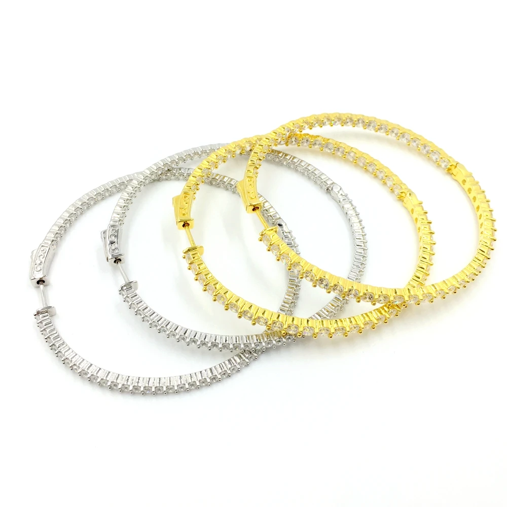 
Factory Wholesale CZ Stone 60MM 925 Silver Women Jewelry Large Big Round Hoop Earrings 