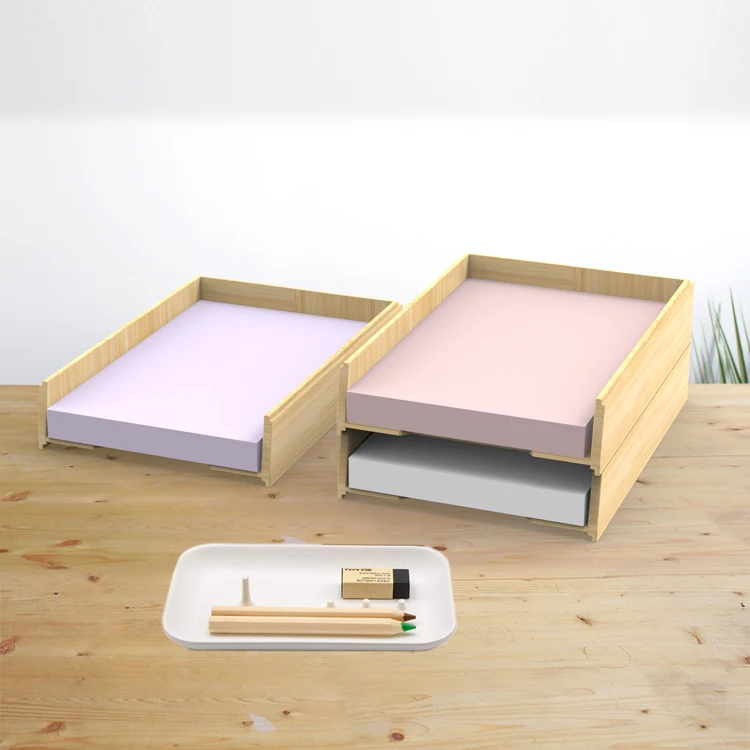 Bamboo File Desk Organizer Paper Sorter Letter Tray With 3 Dividers