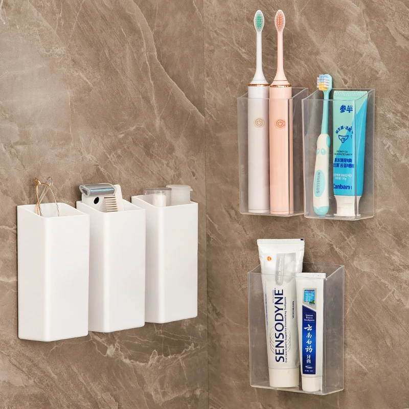 Wall Mounted Bathroom Storage Box Household Multifunctional Toothbrush Toothpaste Sorting Box Drainage Box